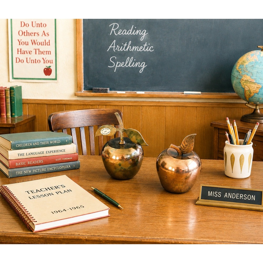 Vintage Solid Brass Apple‎ Bell Set Index Gifts Made in India Teacher Desk Decor